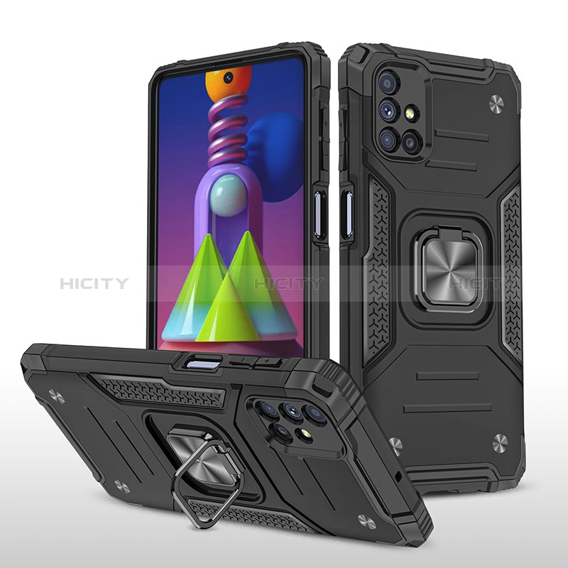 Funda Bumper Silicona y Plastico Mate Carcasa con Magnetico Anillo de dedo Soporte MQ1 para Samsung Galaxy M51 Negro