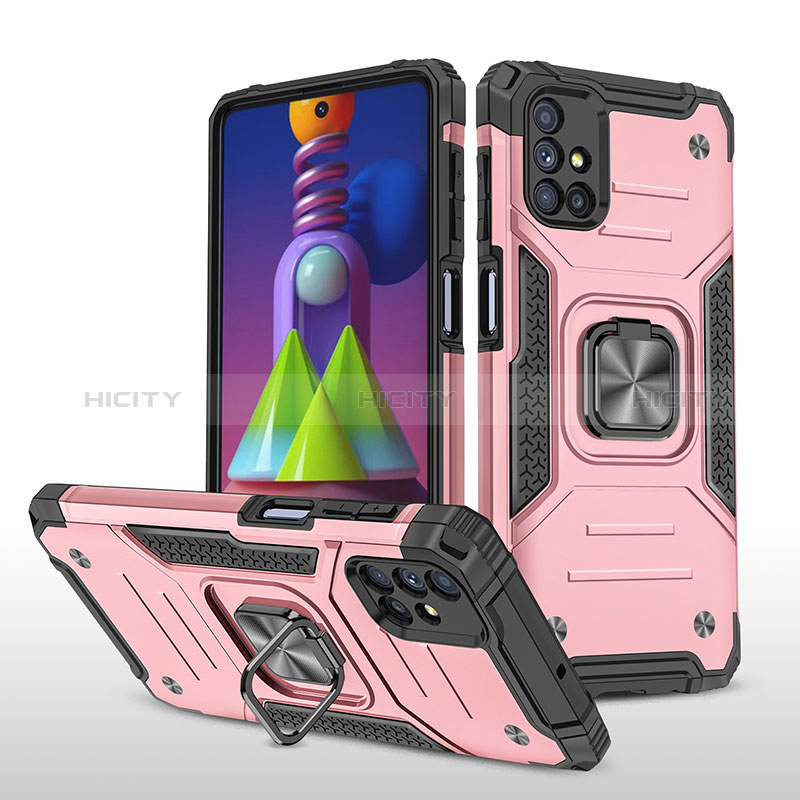 Funda Bumper Silicona y Plastico Mate Carcasa con Magnetico Anillo de dedo Soporte MQ1 para Samsung Galaxy M51 Oro Rosa