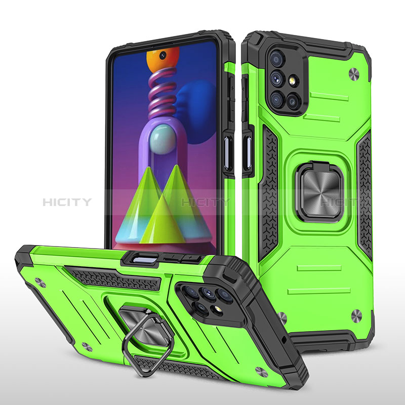 Funda Bumper Silicona y Plastico Mate Carcasa con Magnetico Anillo de dedo Soporte MQ1 para Samsung Galaxy M51 Verde