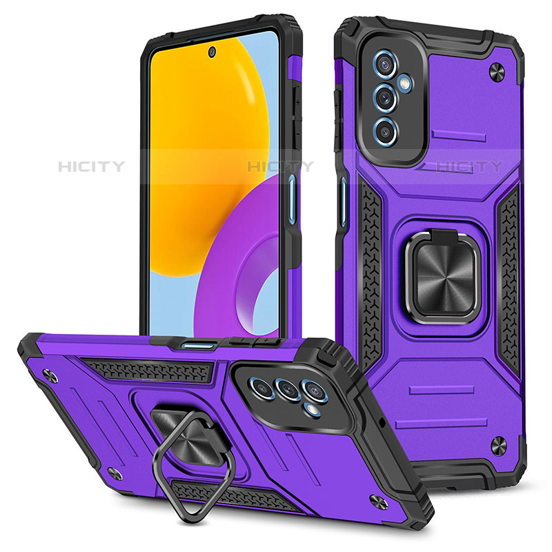 Funda Bumper Silicona y Plastico Mate Carcasa con Magnetico Anillo de dedo Soporte MQ1 para Samsung Galaxy M52 5G Morado