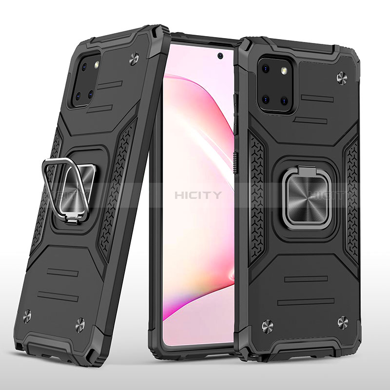 Funda Bumper Silicona y Plastico Mate Carcasa con Magnetico Anillo de dedo Soporte MQ1 para Samsung Galaxy M60s Negro