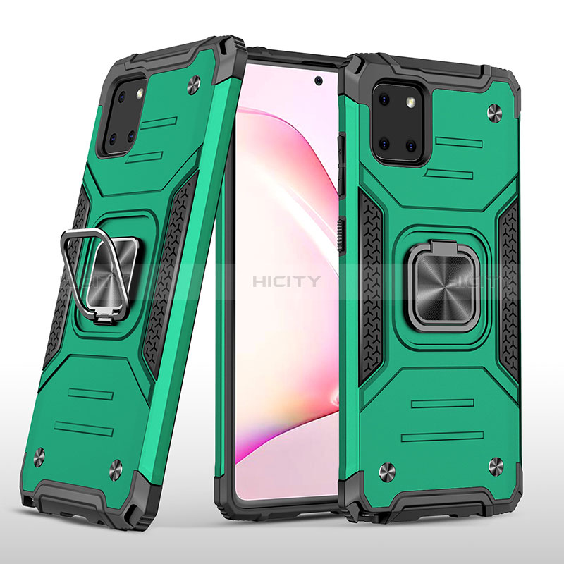 Funda Bumper Silicona y Plastico Mate Carcasa con Magnetico Anillo de dedo Soporte MQ1 para Samsung Galaxy Note 10 Lite Verde Noche