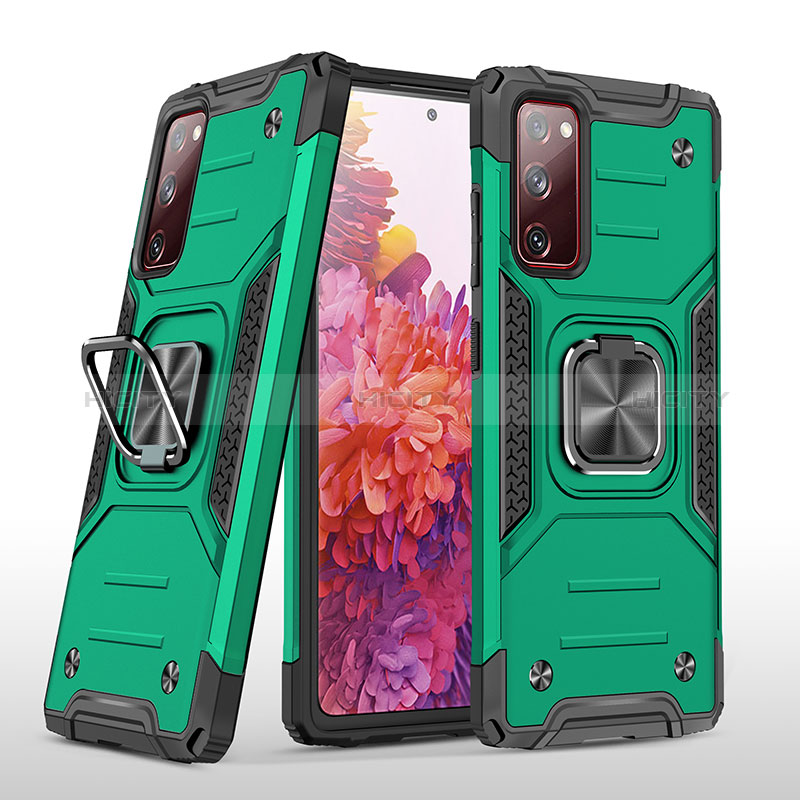 Funda Bumper Silicona y Plastico Mate Carcasa con Magnetico Anillo de dedo Soporte MQ1 para Samsung Galaxy S20 FE (2022) 5G Verde Noche