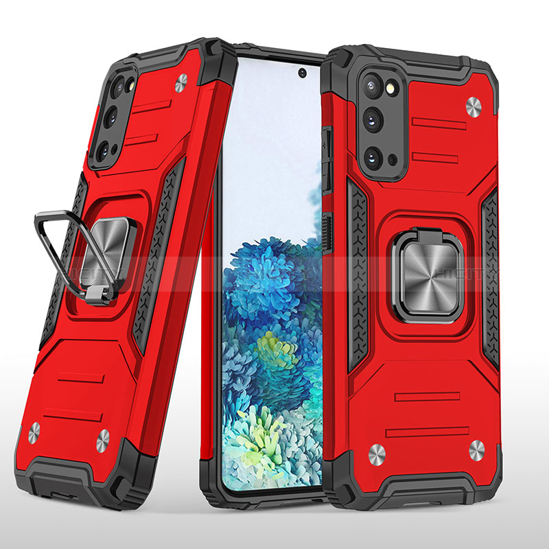 Funda Bumper Silicona y Plastico Mate Carcasa con Magnetico Anillo de dedo Soporte MQ1 para Samsung Galaxy S20 Rojo