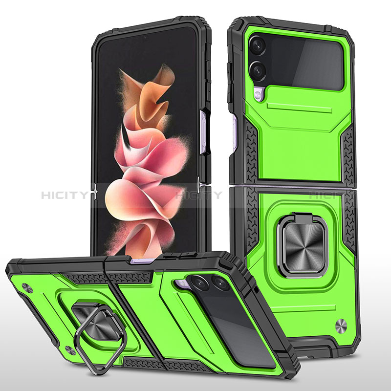 Funda Bumper Silicona y Plastico Mate Carcasa con Magnetico Anillo de dedo Soporte MQ1 para Samsung Galaxy Z Flip3 5G