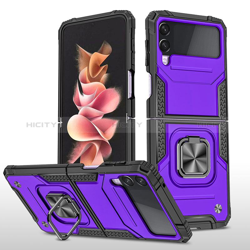 Funda Bumper Silicona y Plastico Mate Carcasa con Magnetico Anillo de dedo Soporte MQ1 para Samsung Galaxy Z Flip3 5G