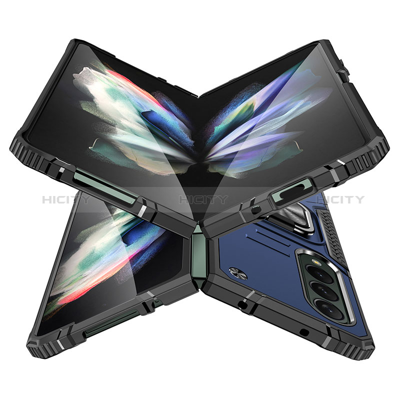 Funda Bumper Silicona y Plastico Mate Carcasa con Magnetico Anillo de dedo Soporte MQ1 para Samsung Galaxy Z Fold3 5G