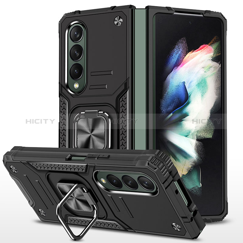 Funda Bumper Silicona y Plastico Mate Carcasa con Magnetico Anillo de dedo Soporte MQ1 para Samsung Galaxy Z Fold3 5G