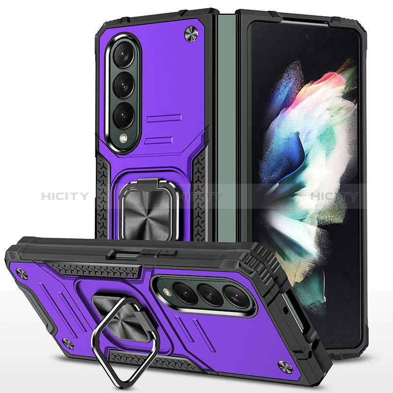 Funda Bumper Silicona y Plastico Mate Carcasa con Magnetico Anillo de dedo Soporte MQ1 para Samsung Galaxy Z Fold3 5G