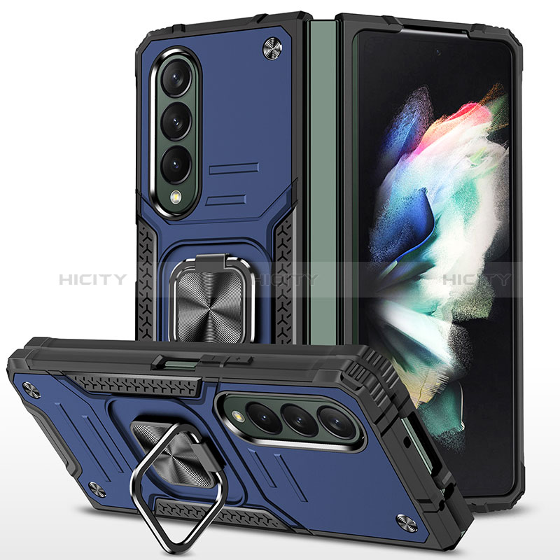 Funda Bumper Silicona y Plastico Mate Carcasa con Magnetico Anillo de dedo Soporte MQ1 para Samsung Galaxy Z Fold3 5G