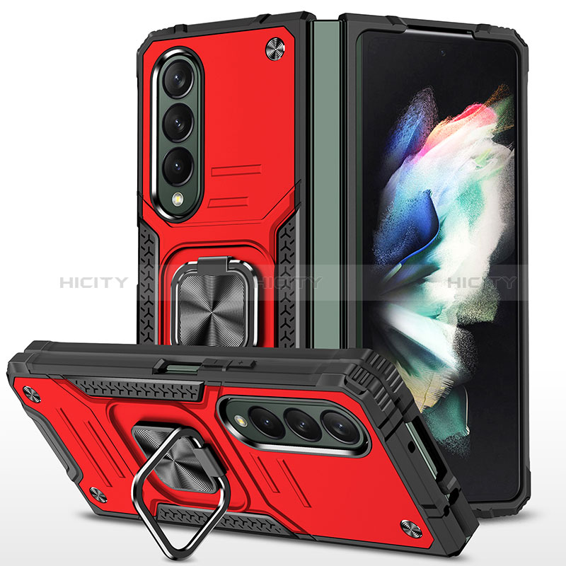 Funda Bumper Silicona y Plastico Mate Carcasa con Magnetico Anillo de dedo Soporte MQ1 para Samsung Galaxy Z Fold3 5G Rojo