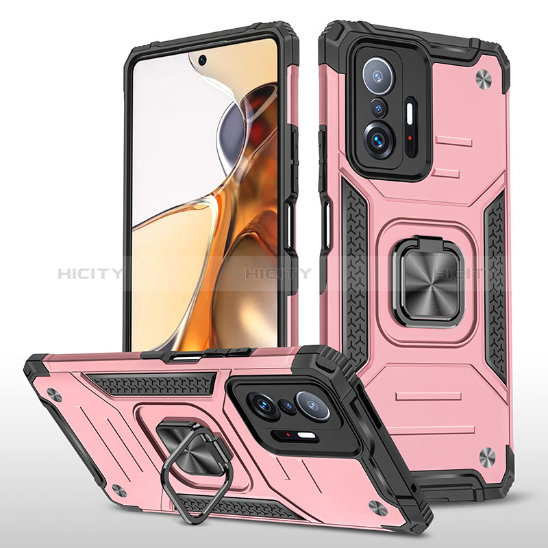 Funda Bumper Silicona y Plastico Mate Carcasa con Magnetico Anillo de dedo Soporte MQ1 para Xiaomi Mi 11T 5G