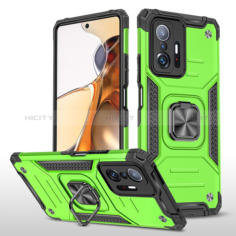 Funda Bumper Silicona y Plastico Mate Carcasa con Magnetico Anillo de dedo Soporte MQ1 para Xiaomi Mi 11T 5G Verde