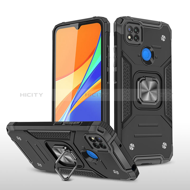 Funda Bumper Silicona y Plastico Mate Carcasa con Magnetico Anillo de dedo Soporte MQ1 para Xiaomi POCO C3