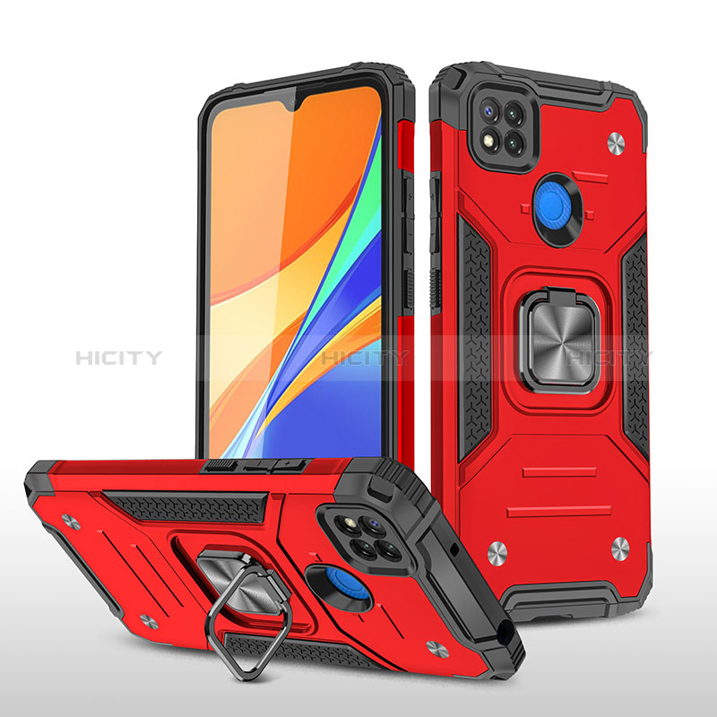 Funda Bumper Silicona y Plastico Mate Carcasa con Magnetico Anillo de dedo Soporte MQ1 para Xiaomi POCO C3 Rojo