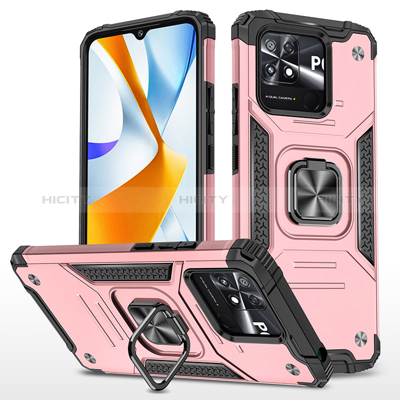 Funda Bumper Silicona y Plastico Mate Carcasa con Magnetico Anillo de dedo Soporte MQ1 para Xiaomi Poco C40