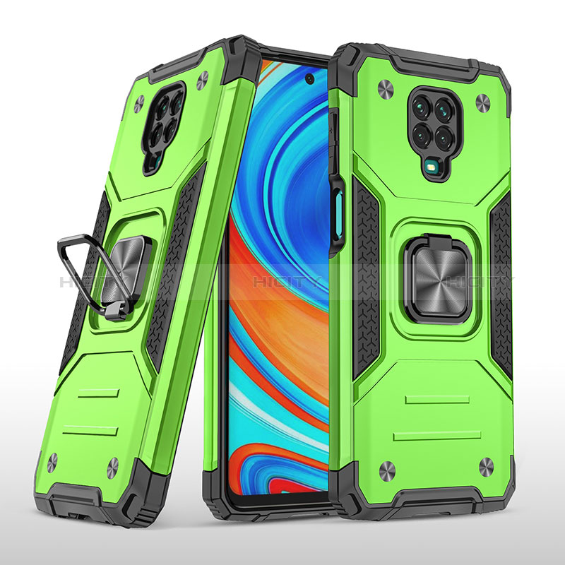 Funda Bumper Silicona y Plastico Mate Carcasa con Magnetico Anillo de dedo Soporte MQ1 para Xiaomi Poco M2 Pro Verde