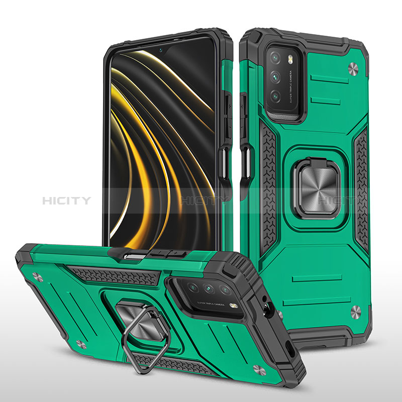 Funda Bumper Silicona y Plastico Mate Carcasa con Magnetico Anillo de dedo Soporte MQ1 para Xiaomi Poco M3