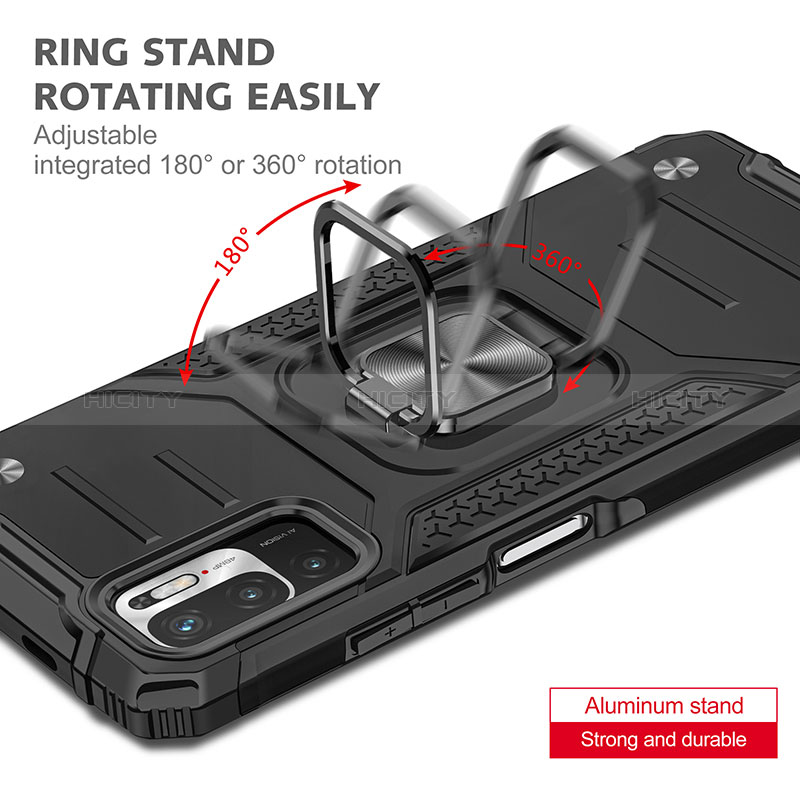 Funda Bumper Silicona y Plastico Mate Carcasa con Magnetico Anillo de dedo Soporte MQ1 para Xiaomi POCO M3 Pro 5G
