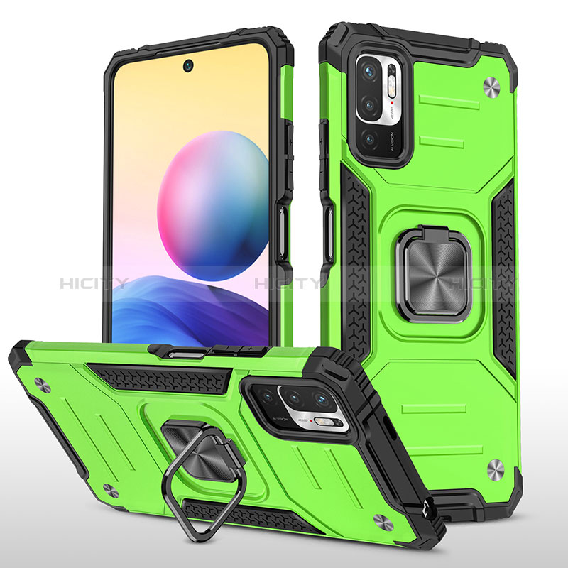 Funda Bumper Silicona y Plastico Mate Carcasa con Magnetico Anillo de dedo Soporte MQ1 para Xiaomi POCO M3 Pro 5G Verde