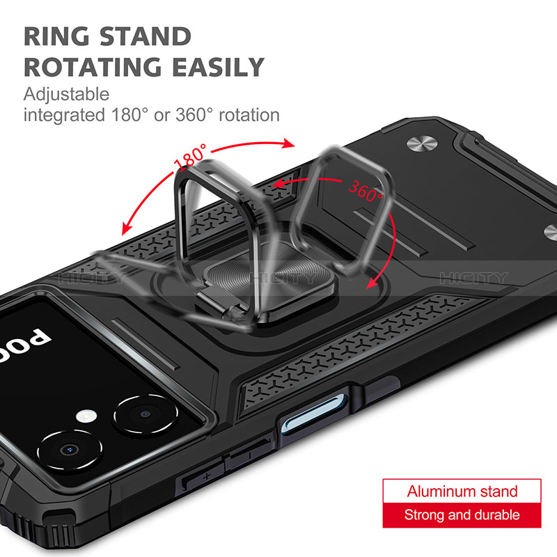 Funda Bumper Silicona y Plastico Mate Carcasa con Magnetico Anillo de dedo Soporte MQ1 para Xiaomi Poco M4 5G