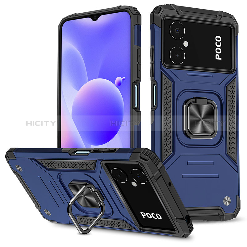 Funda Bumper Silicona y Plastico Mate Carcasa con Magnetico Anillo de dedo Soporte MQ1 para Xiaomi Poco M4 5G