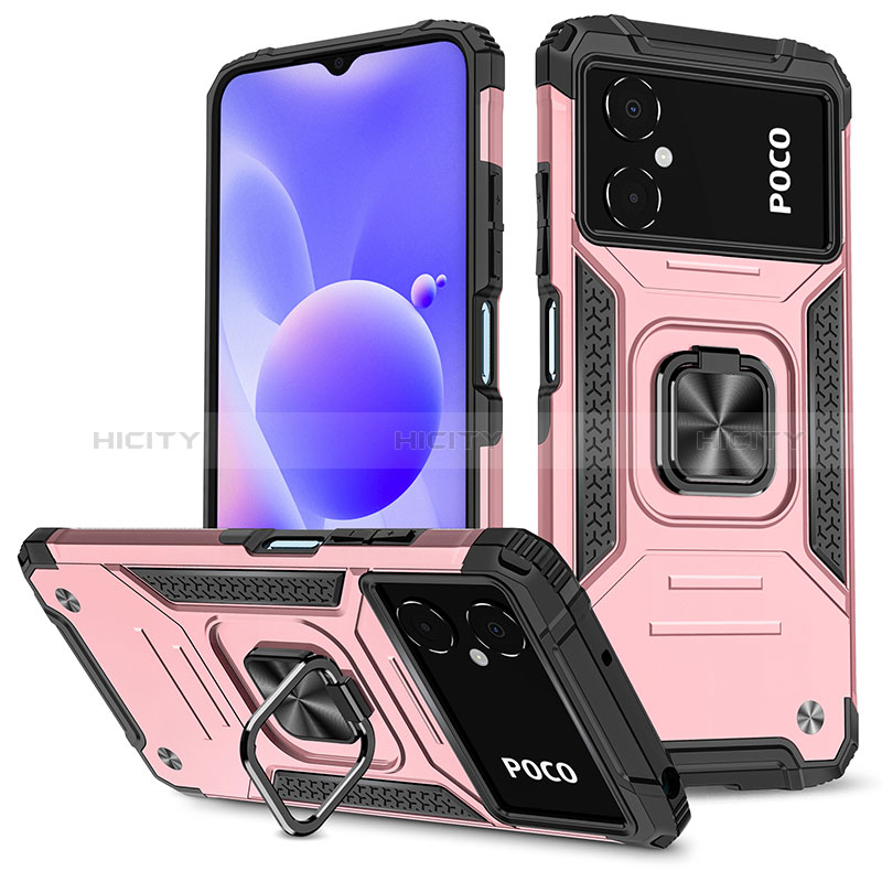 Funda Bumper Silicona y Plastico Mate Carcasa con Magnetico Anillo de dedo Soporte MQ1 para Xiaomi Poco M4 5G