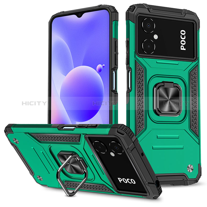 Funda Bumper Silicona y Plastico Mate Carcasa con Magnetico Anillo de dedo Soporte MQ1 para Xiaomi Poco M4 5G