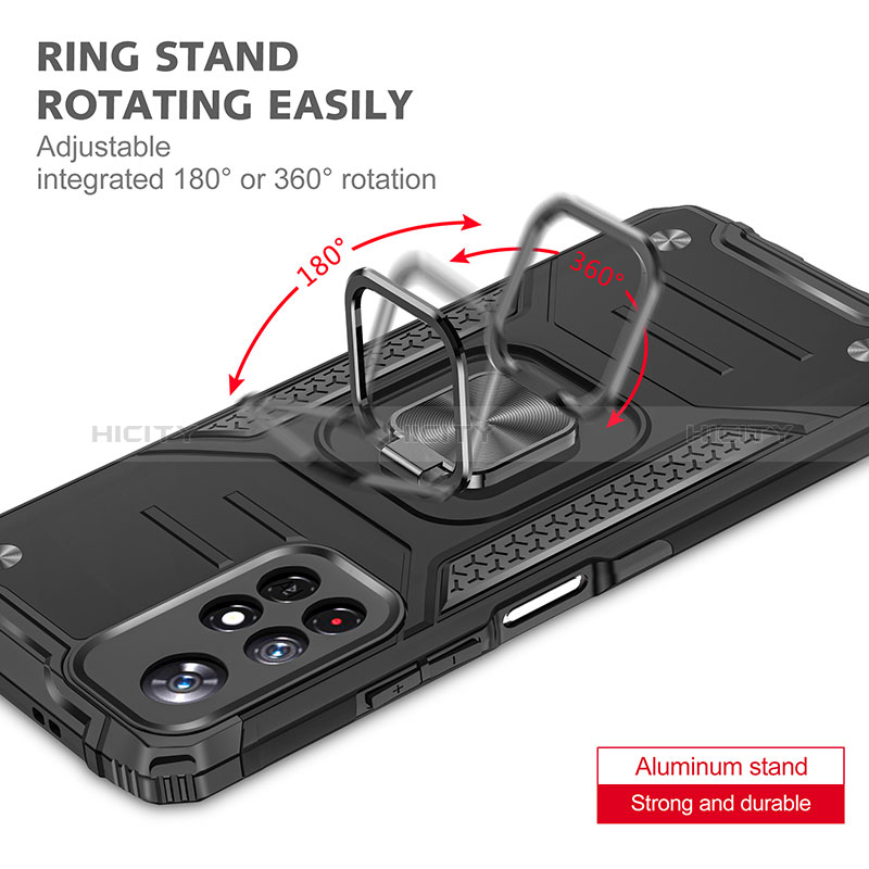 Funda Bumper Silicona y Plastico Mate Carcasa con Magnetico Anillo de dedo Soporte MQ1 para Xiaomi Poco M4 Pro 5G