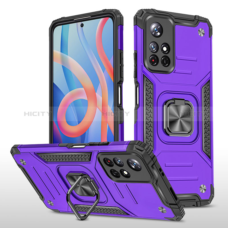 Funda Bumper Silicona y Plastico Mate Carcasa con Magnetico Anillo de dedo Soporte MQ1 para Xiaomi Poco M4 Pro 5G