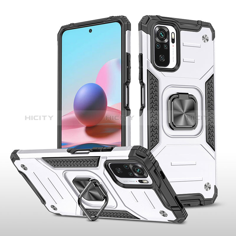 Funda Bumper Silicona y Plastico Mate Carcasa con Magnetico Anillo de dedo Soporte MQ1 para Xiaomi Poco M5S Plata