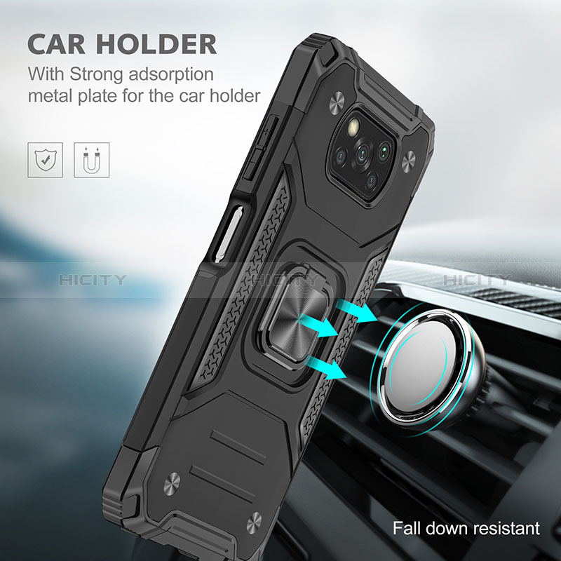 Funda Bumper Silicona y Plastico Mate Carcasa con Magnetico Anillo de dedo Soporte MQ1 para Xiaomi Poco X3