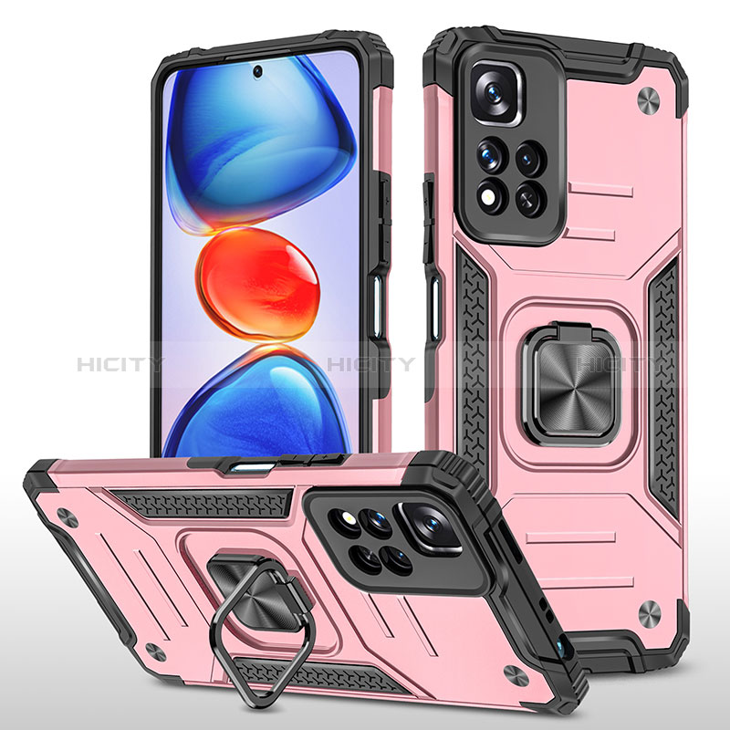 Funda Bumper Silicona y Plastico Mate Carcasa con Magnetico Anillo de dedo Soporte MQ1 para Xiaomi Poco X4 NFC Oro Rosa