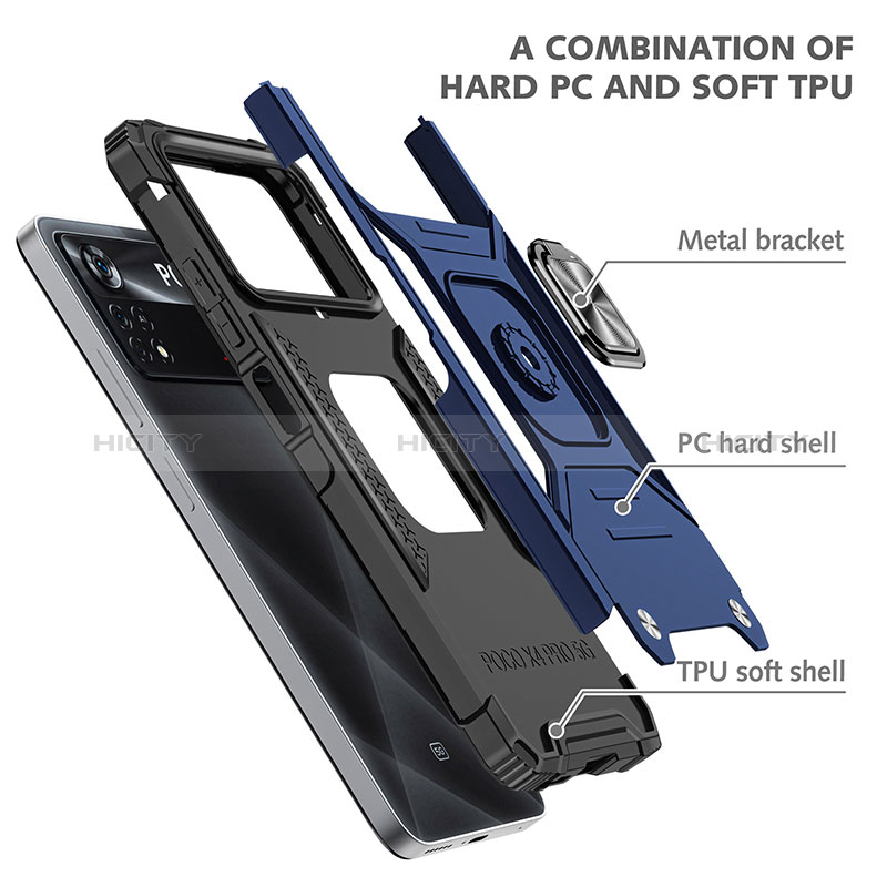 Funda Bumper Silicona y Plastico Mate Carcasa con Magnetico Anillo de dedo Soporte MQ1 para Xiaomi Poco X4 Pro 5G