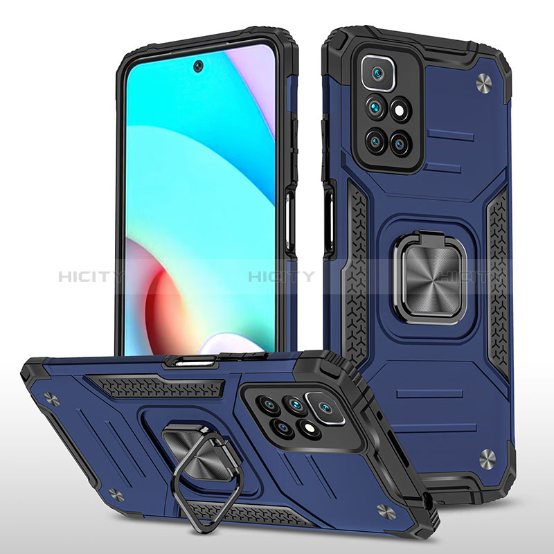 Funda Bumper Silicona y Plastico Mate Carcasa con Magnetico Anillo de dedo Soporte MQ1 para Xiaomi Redmi 10 (2022) Azul
