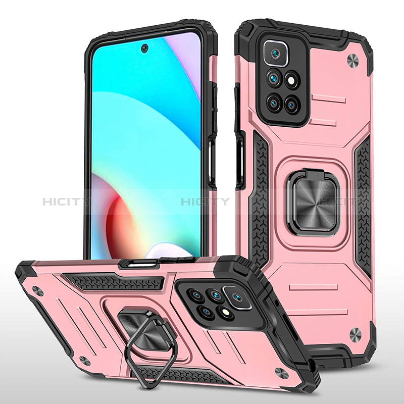 Funda Bumper Silicona y Plastico Mate Carcasa con Magnetico Anillo de dedo Soporte MQ1 para Xiaomi Redmi 10 4G