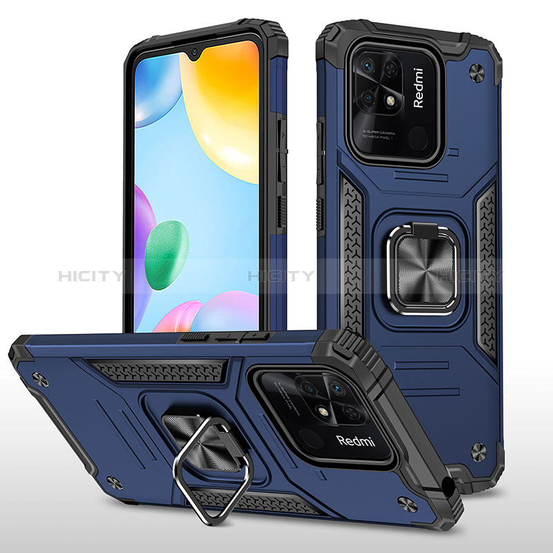 Funda Bumper Silicona y Plastico Mate Carcasa con Magnetico Anillo de dedo Soporte MQ1 para Xiaomi Redmi 10 Power Azul