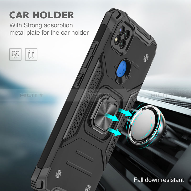 Funda Bumper Silicona y Plastico Mate Carcasa con Magnetico Anillo de dedo Soporte MQ1 para Xiaomi Redmi 9 Activ