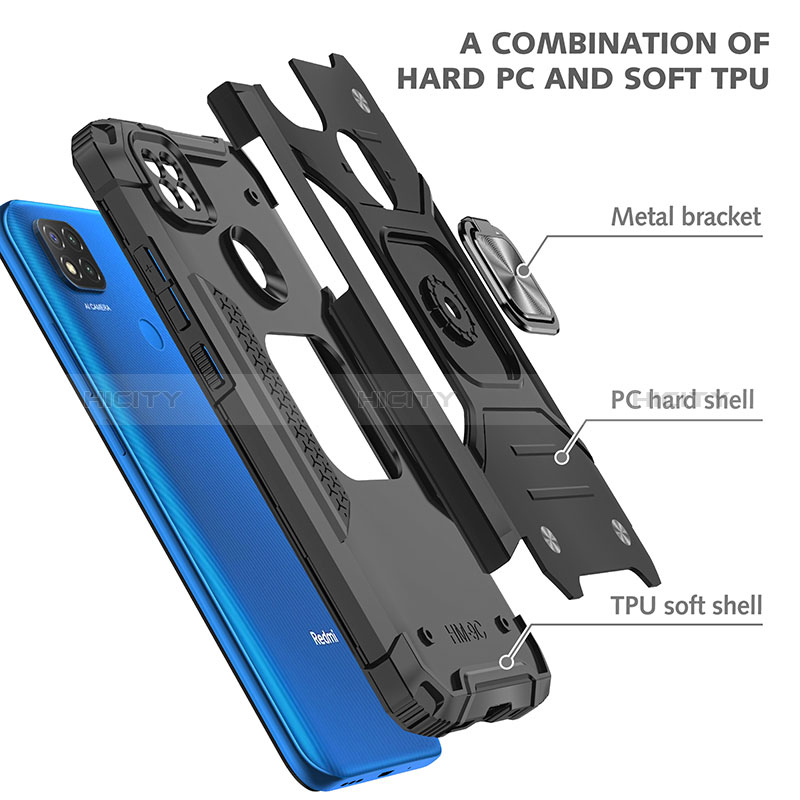 Funda Bumper Silicona y Plastico Mate Carcasa con Magnetico Anillo de dedo Soporte MQ1 para Xiaomi Redmi 9 Activ