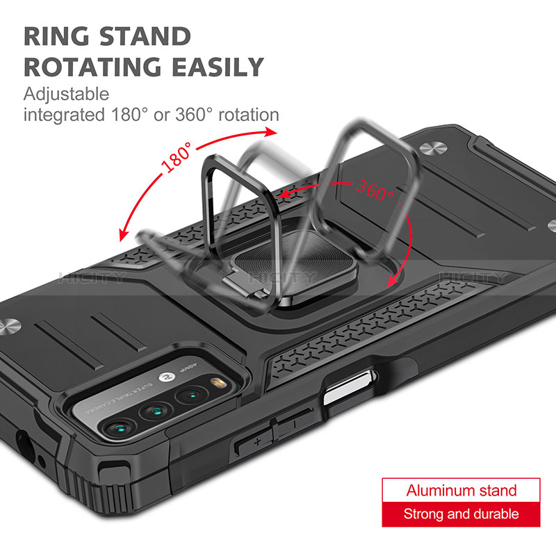 Funda Bumper Silicona y Plastico Mate Carcasa con Magnetico Anillo de dedo Soporte MQ1 para Xiaomi Redmi 9 Power