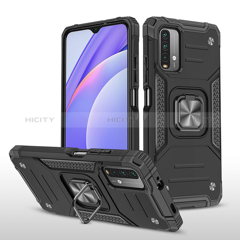 Funda Bumper Silicona y Plastico Mate Carcasa con Magnetico Anillo de dedo Soporte MQ1 para Xiaomi Redmi 9 Power