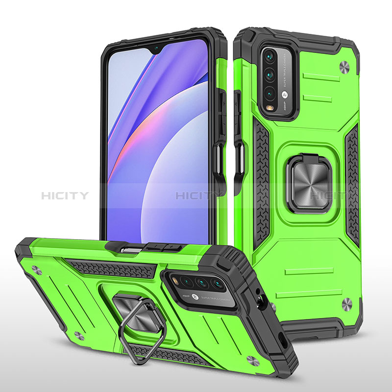 Funda Bumper Silicona y Plastico Mate Carcasa con Magnetico Anillo de dedo Soporte MQ1 para Xiaomi Redmi 9 Power Verde