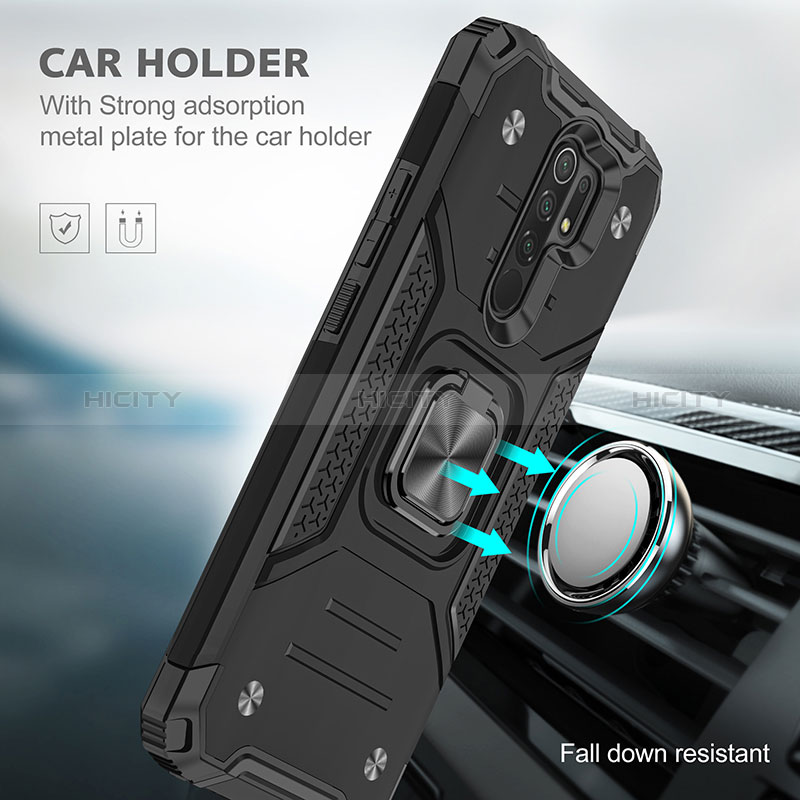 Funda Bumper Silicona y Plastico Mate Carcasa con Magnetico Anillo de dedo Soporte MQ1 para Xiaomi Redmi 9 Prime India