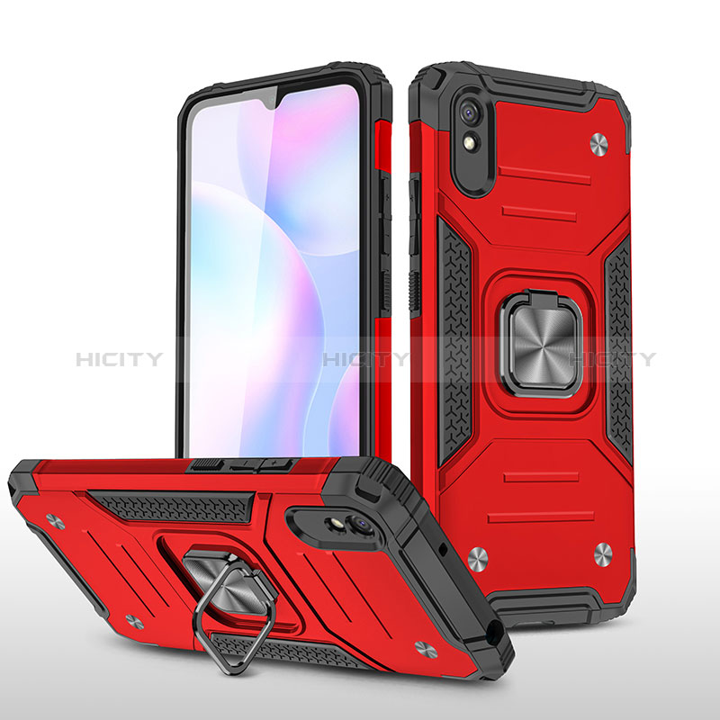 Funda Bumper Silicona y Plastico Mate Carcasa con Magnetico Anillo de dedo Soporte MQ1 para Xiaomi Redmi 9A