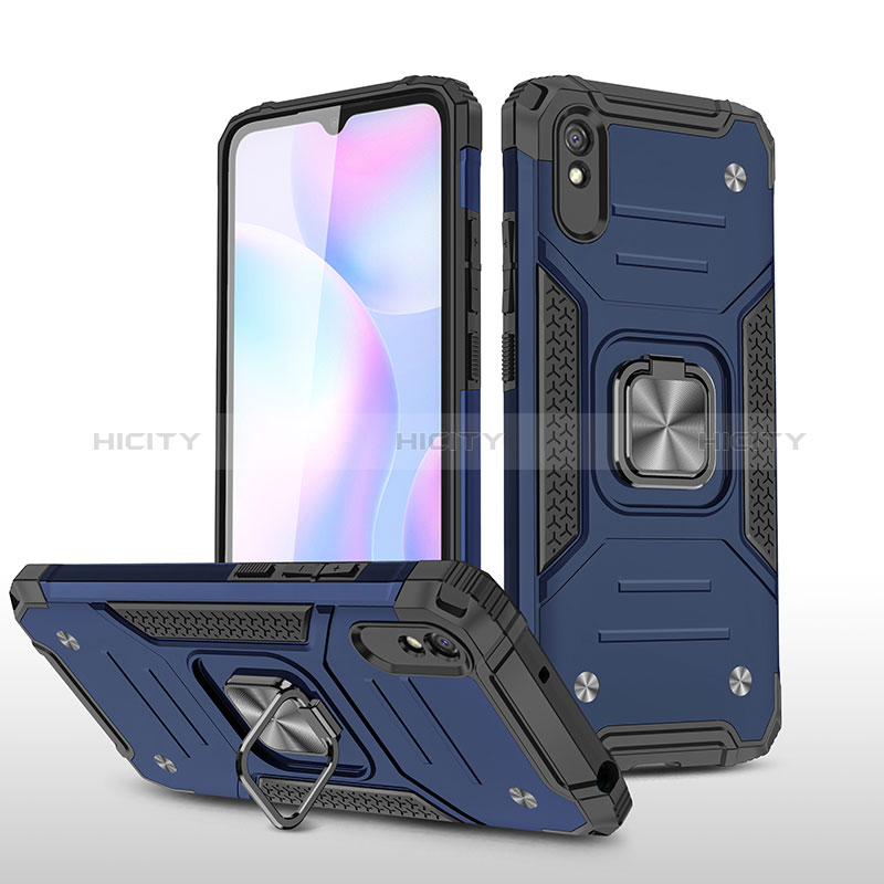 Funda Bumper Silicona y Plastico Mate Carcasa con Magnetico Anillo de dedo Soporte MQ1 para Xiaomi Redmi 9A