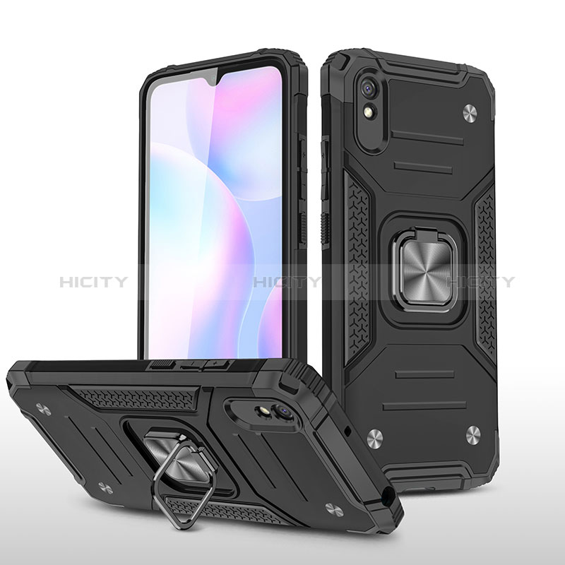 Funda Bumper Silicona y Plastico Mate Carcasa con Magnetico Anillo de dedo Soporte MQ1 para Xiaomi Redmi 9A