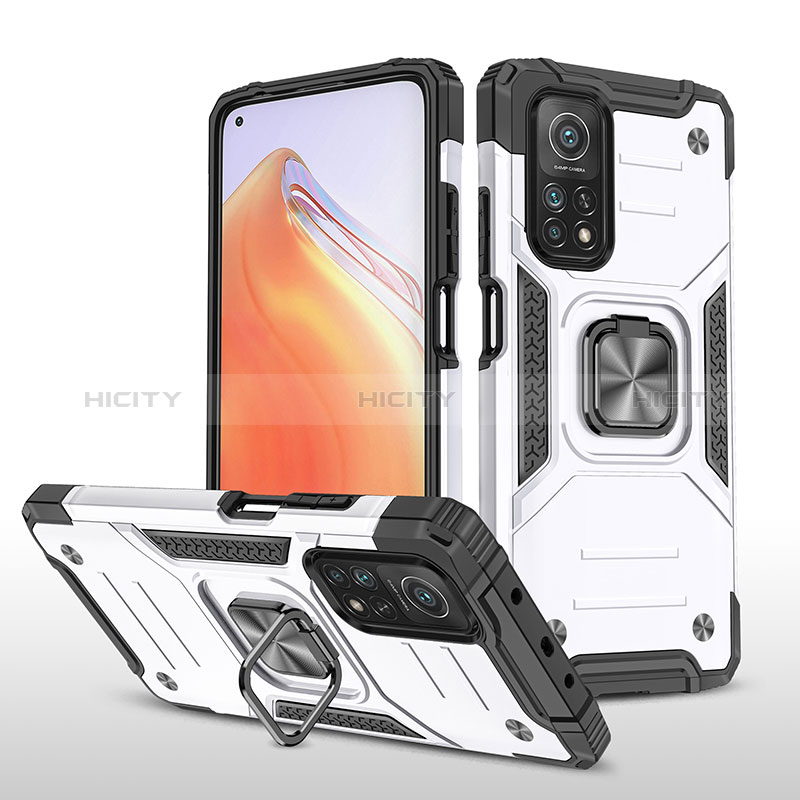 Funda Bumper Silicona y Plastico Mate Carcasa con Magnetico Anillo de dedo Soporte MQ1 para Xiaomi Redmi K30S 5G Plata