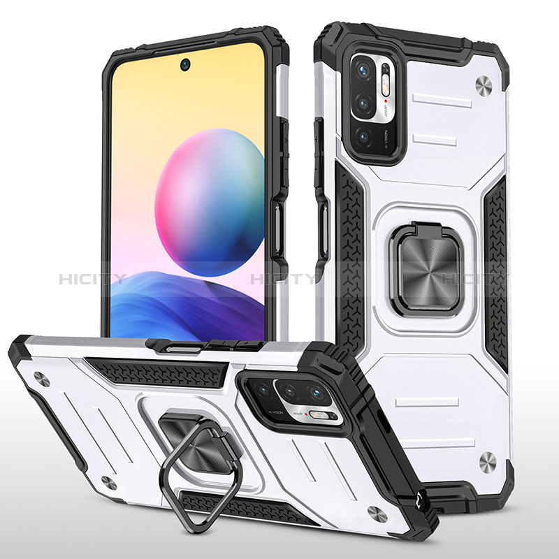 Funda Bumper Silicona y Plastico Mate Carcasa con Magnetico Anillo de dedo Soporte MQ1 para Xiaomi Redmi Note 10 5G