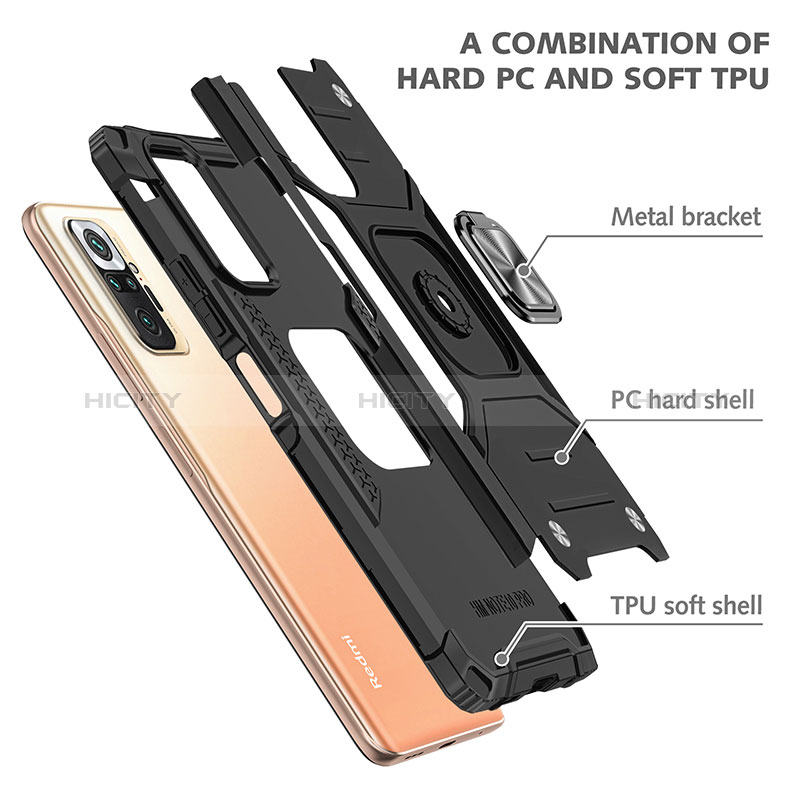 Funda Bumper Silicona y Plastico Mate Carcasa con Magnetico Anillo de dedo Soporte MQ1 para Xiaomi Redmi Note 10 Pro 4G