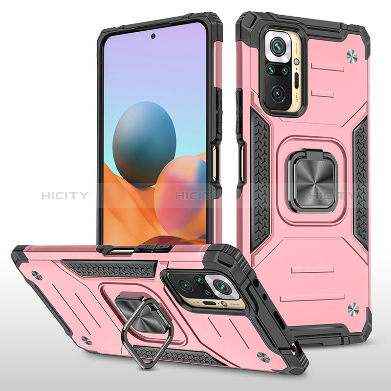 Funda Bumper Silicona y Plastico Mate Carcasa con Magnetico Anillo de dedo Soporte MQ1 para Xiaomi Redmi Note 10 Pro 4G Oro Rosa